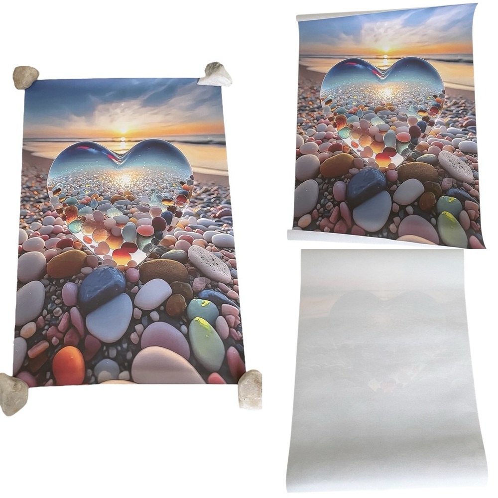 Home Decor Canvas Wall Art with Heart & Rocks Beach Scene 17.5”x11.5”